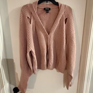 Express XL Pink V-Neck Criss-Cross Cutout Balloon Sleeve Cardigan